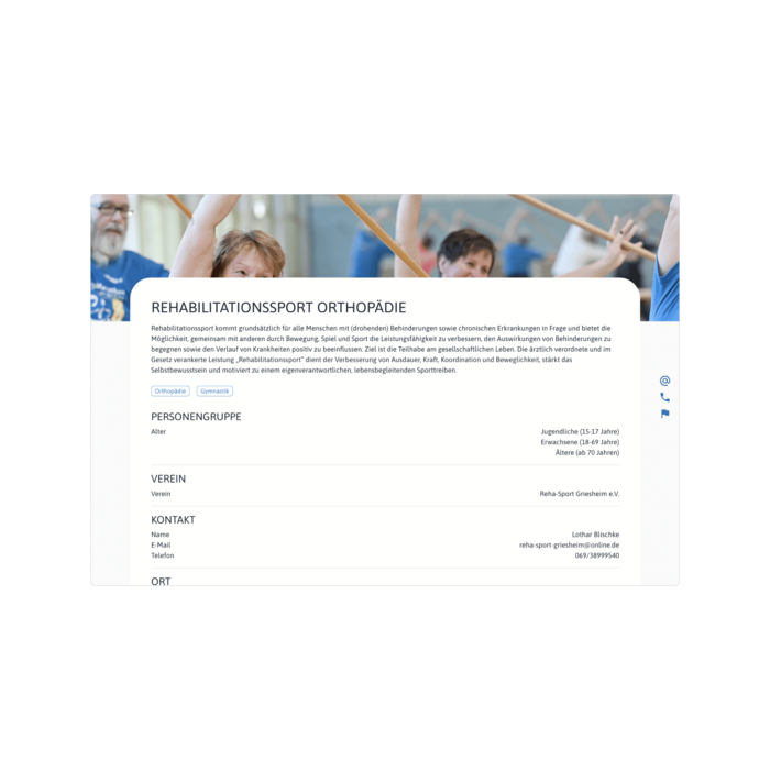 Screenshot aus der Rehasportsuche mit Detailinfos zum Kurs