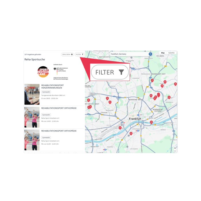 Screenshot aus der Rehasportsuche